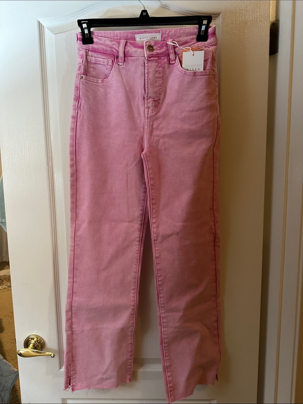 High-Rise Straight-Leg Jeans in Pink — Women